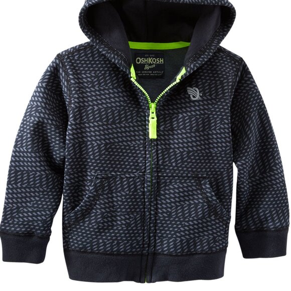 NWT Oshkosh Bgosh Toddler Boys Cardigan Hoodie Jacket Black Jersey-Lined… - Picture 4 of 5